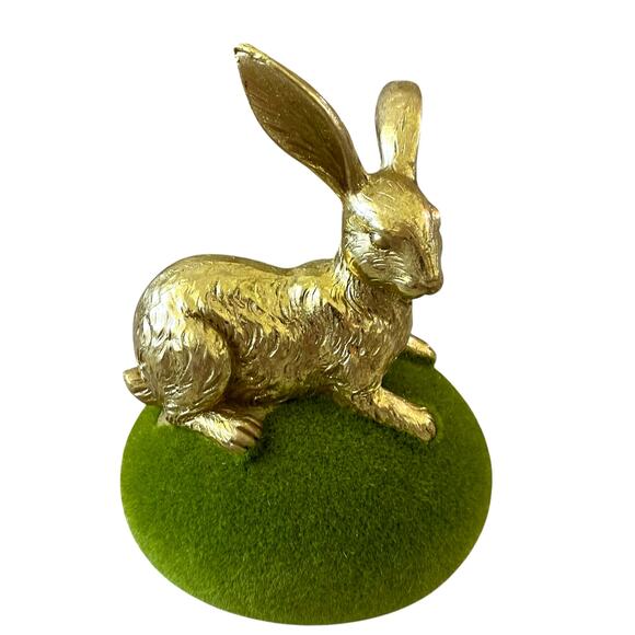 COTTONTAIL LANE Gold Foil Easter Bunny On Green Moss Flocked Egg Figurine New - Picture 9 of 10
